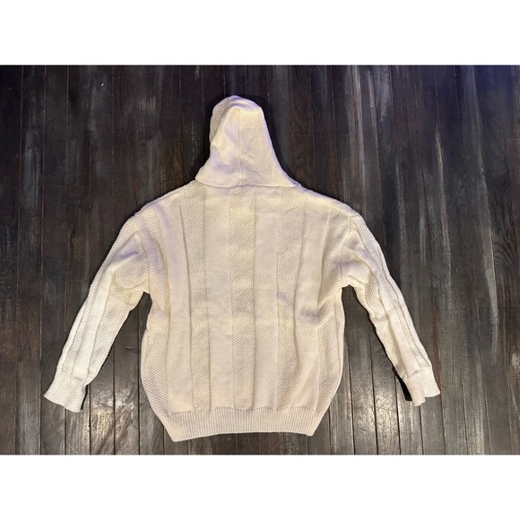 Womens Cream Chunky Knit Hoodie Oversized Henley Button Sweater Off White - Picture 4 of 4